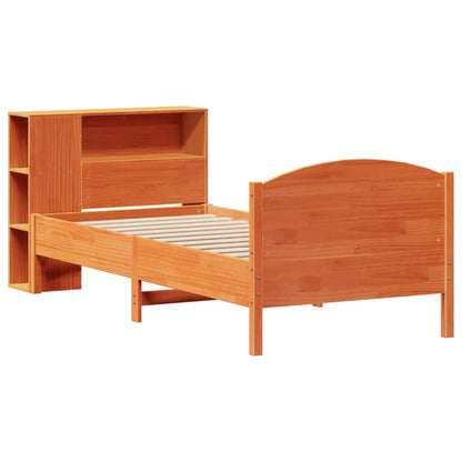 vidaXL Massivholzbett mit Regal ohne Matratze Wachsbraun 100x200 cm