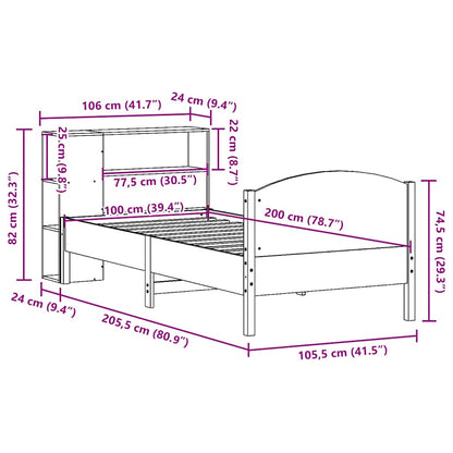 vidaXL Massivholzbett mit Regal ohne Matratze Wachsbraun 100x200 cm
