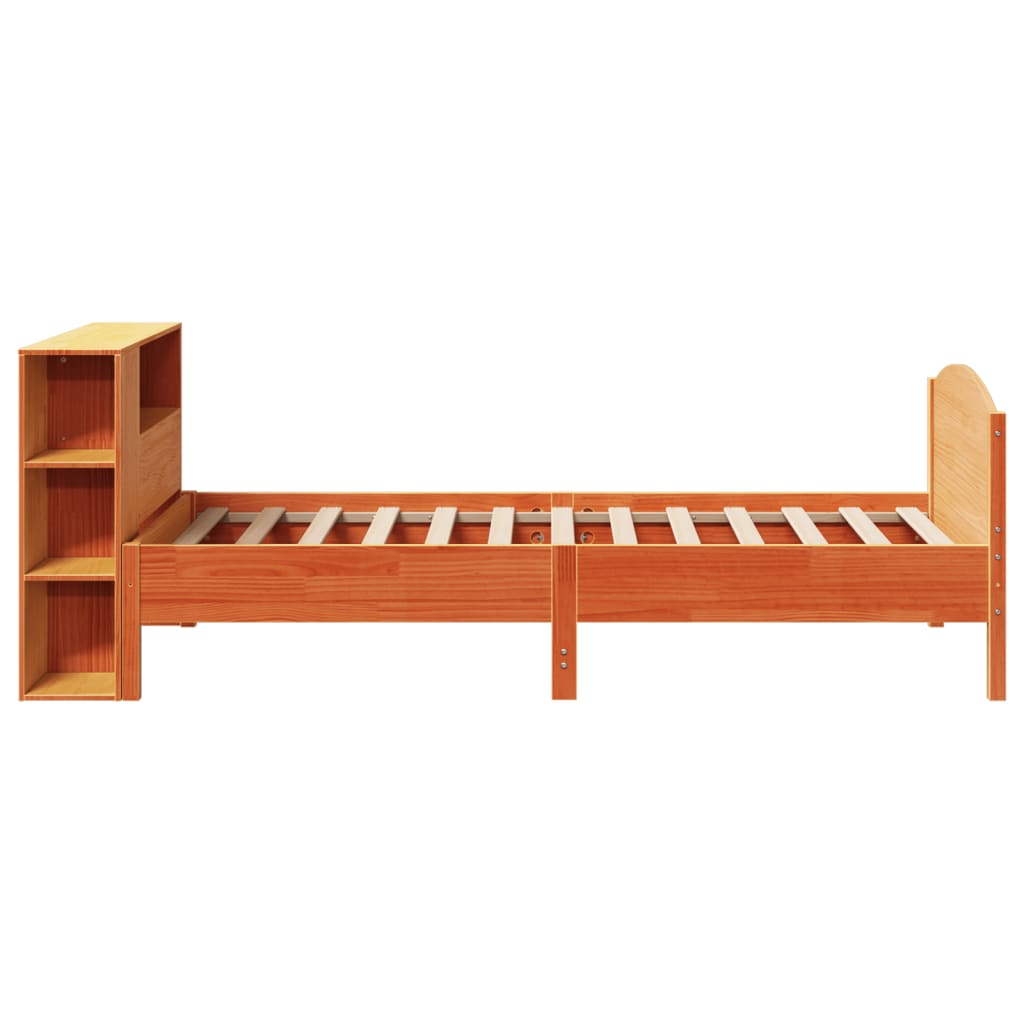 vidaXL Massivholzbett mit Regal ohne Matratze Wachsbraun 100x200 cm
