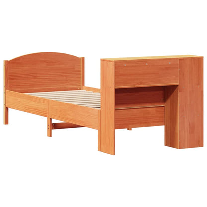 vidaXL Massivholzbett mit Regal ohne Matratze Wachsbraun 100x200 cm