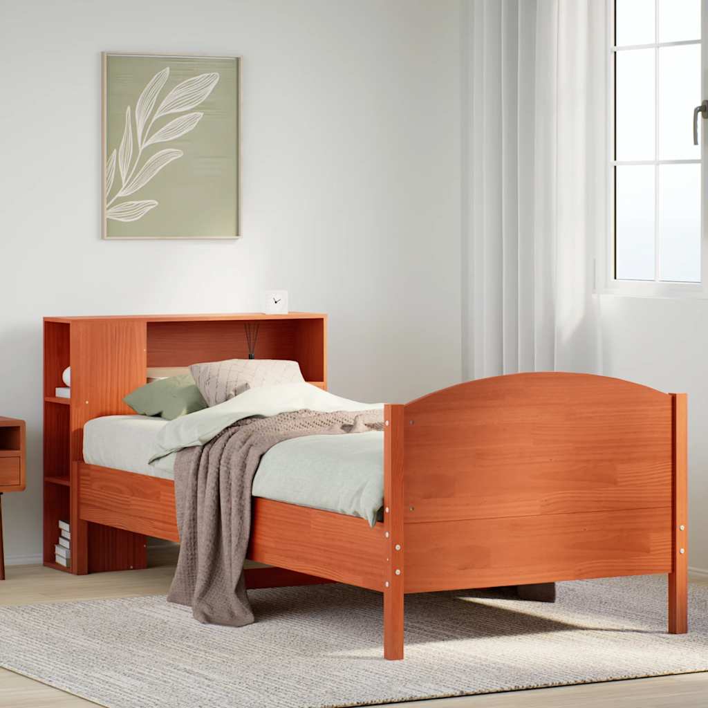 vidaXL Massivholzbett mit Regal ohne Matratze Wachsbraun 100x200 cm