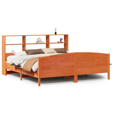 vidaXL Lit en bois massif avec étagère sans matelas Marron ciré 200x200 cm