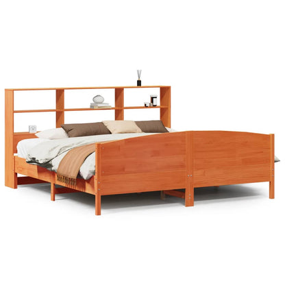 vidaXL Lit en bois massif avec étagère sans matelas Marron ciré 200x200 cm