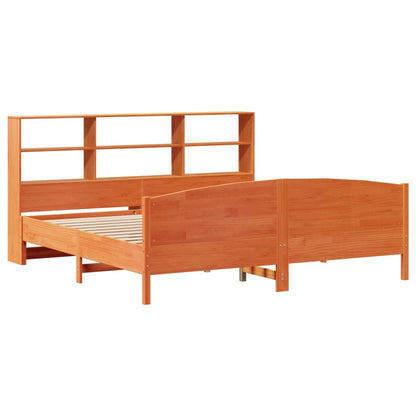 vidaXL Lit en bois massif avec étagère sans matelas Marron ciré 200x200 cm