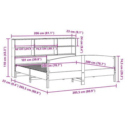 vidaXL Lit en bois massif avec étagère sans matelas Marron ciré 200x200 cm