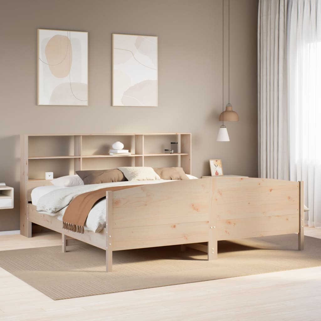 vidaXL Lit en bois massif avec étagère sans matelas 180x200 cm pin
