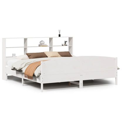 vidaXL Massivholzbett mit Regal ohne Matratze Weiß 180x200 cm Kiefer