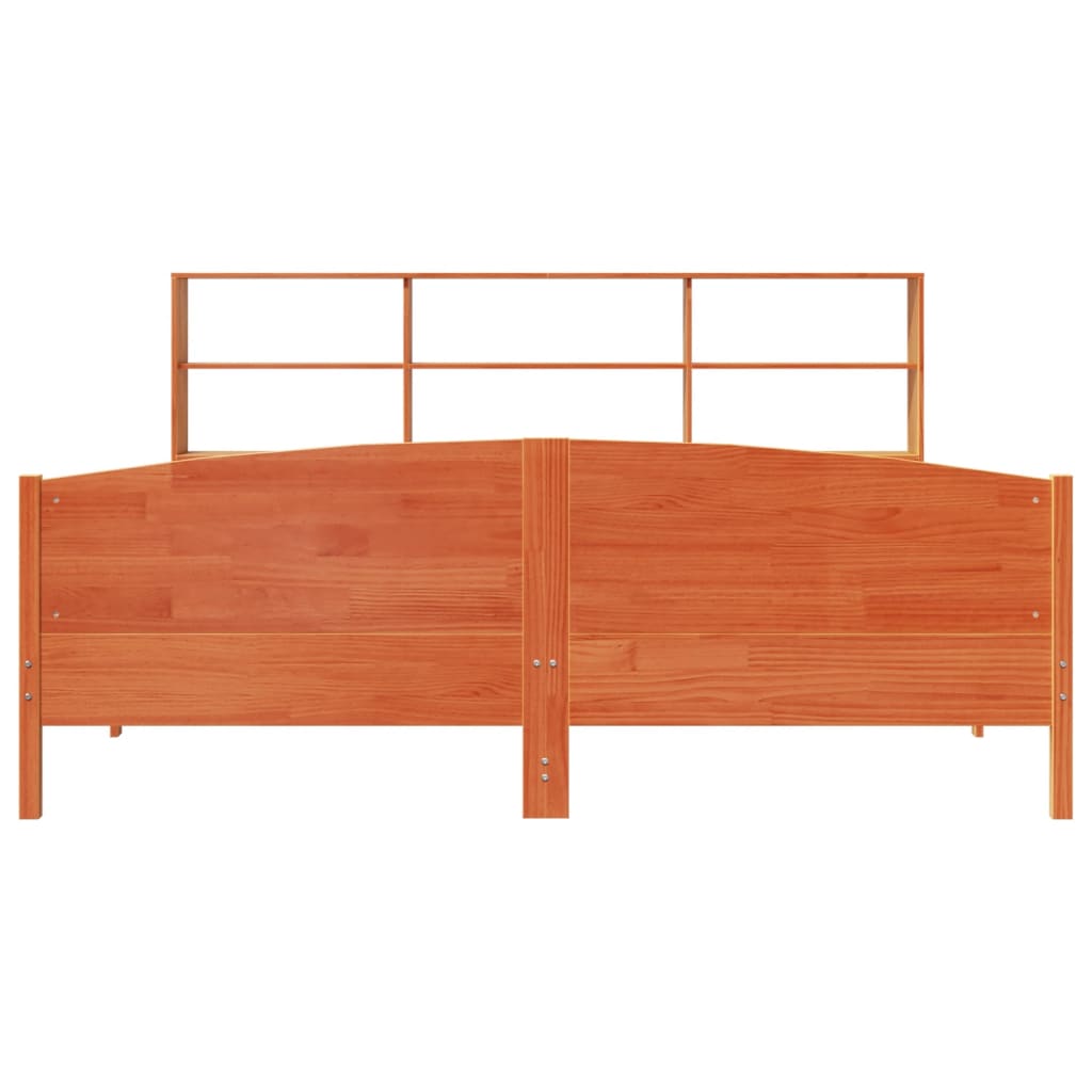 vidaXL Massivholzbett mit Regal ohne Matratze Wachsbraun 180x200 cm