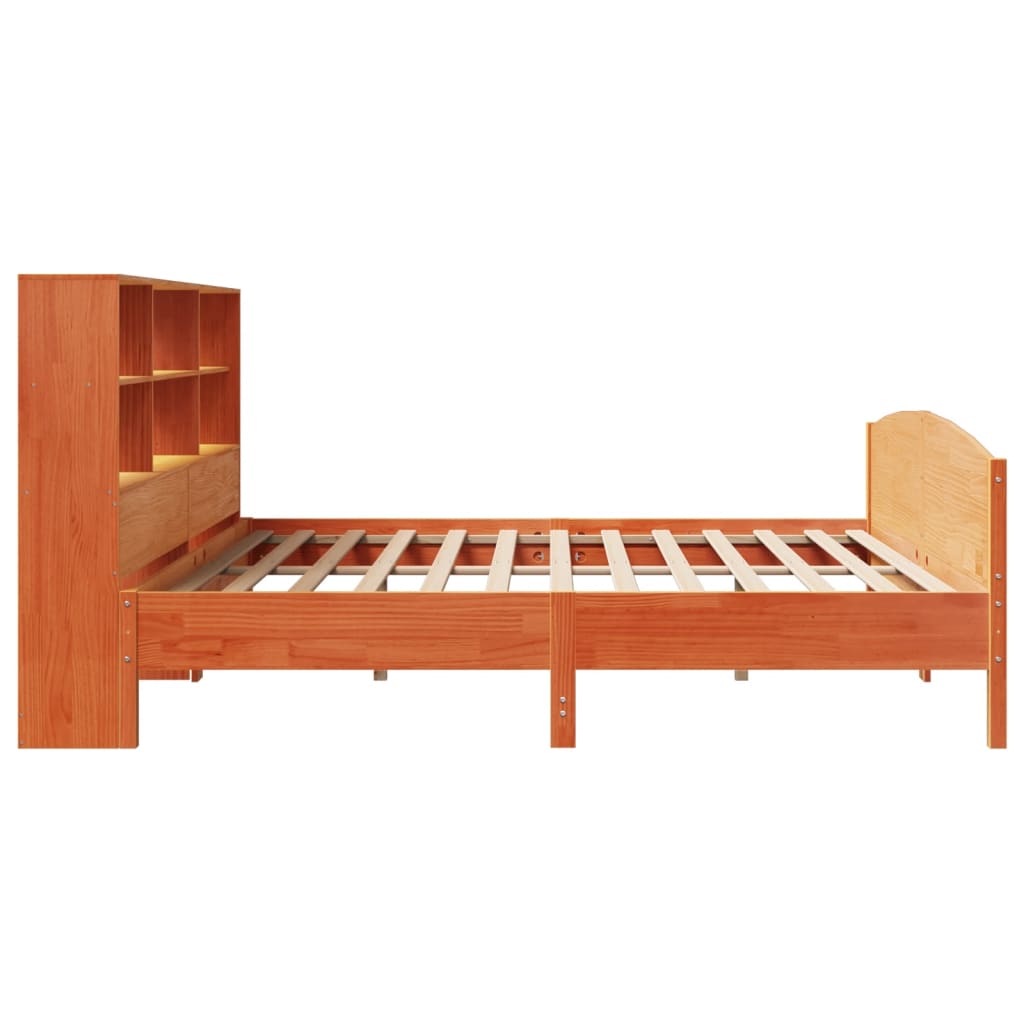 vidaXL Massivholzbett mit Regal ohne Matratze Wachsbraun 180x200 cm