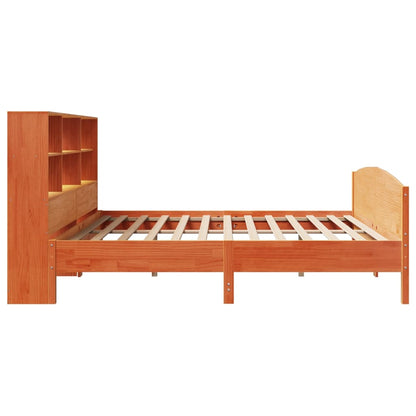 vidaXL Massivholzbett mit Regal ohne Matratze Wachsbraun 180x200 cm