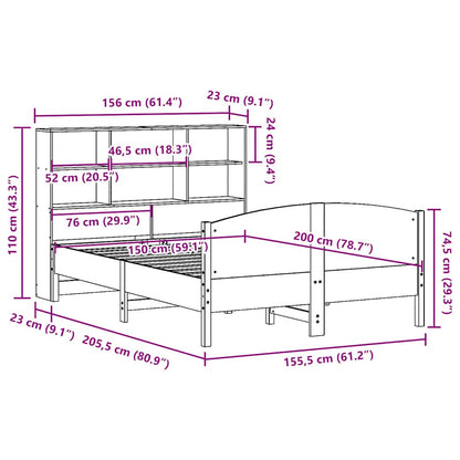 vidaXL Massivholzbett mit Regal ohne Matratze 150x200 cm Kiefer