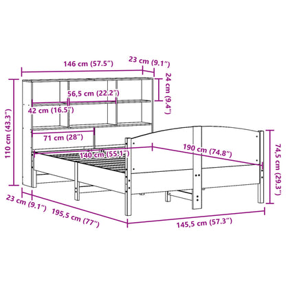 vidaXL Massivholzbett mit Regal ohne Matratze 140x190 cm Kiefer