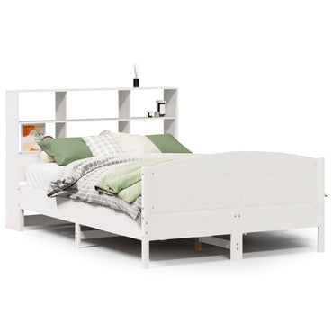 vidaXL Massivholzbett mit Regal ohne Matratze Weiß 140x190 cm Kiefer
