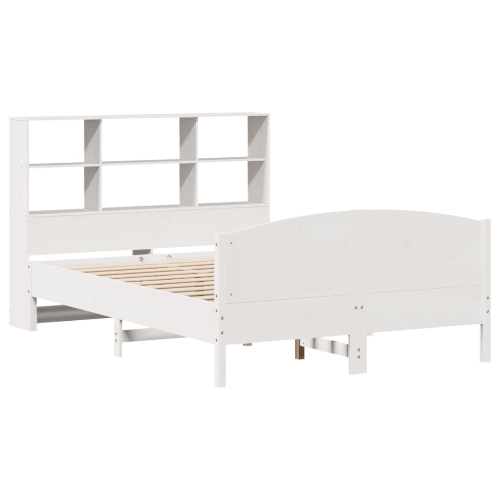 vidaXL Massivholzbett mit Regal ohne Matratze Weiß 140x190 cm Kiefer