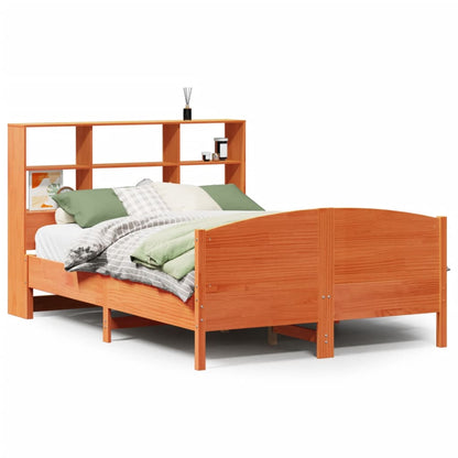 vidaXL Massivholzbett mit Regal ohne Matratze Wachsbraun 140x190 cm