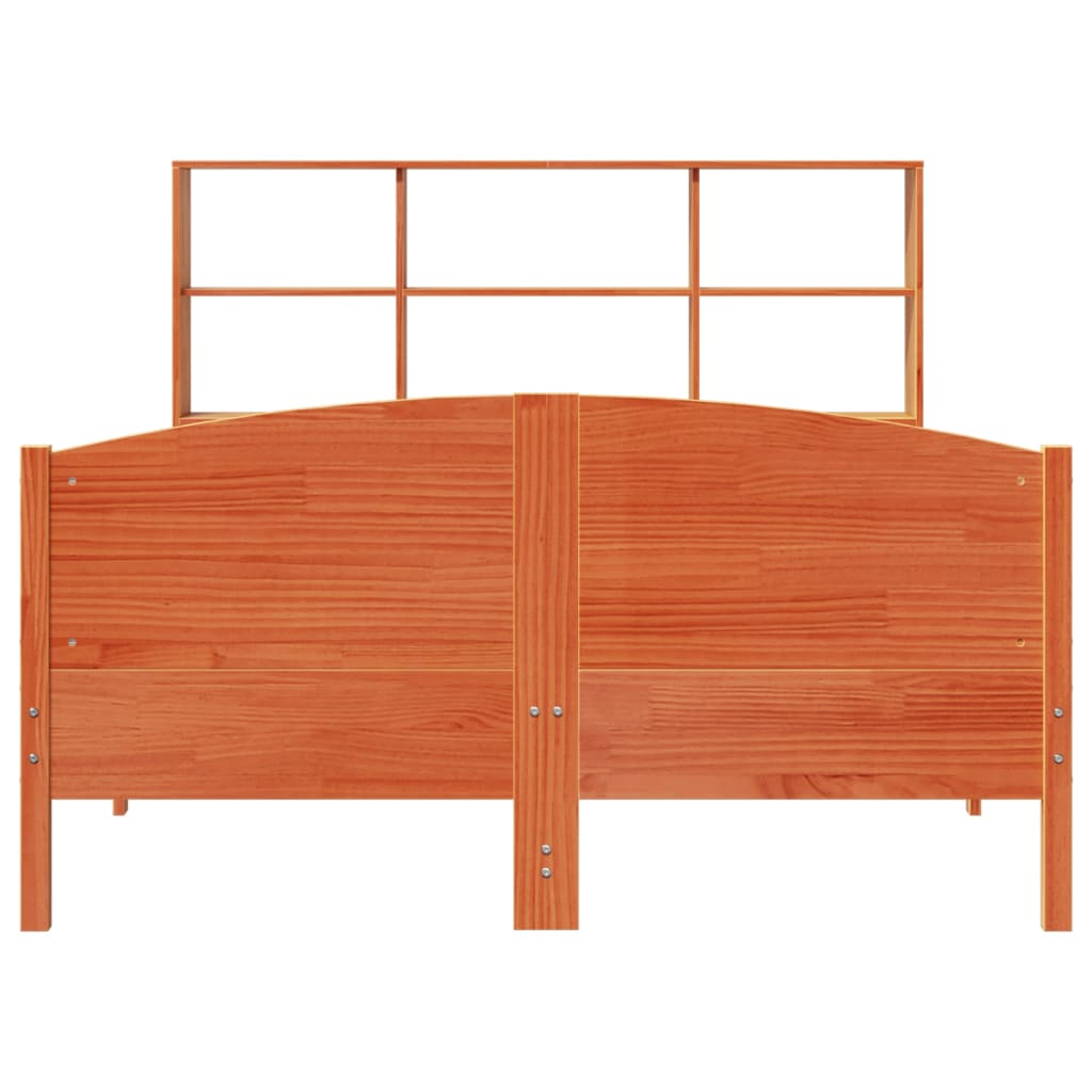 vidaXL Massivholzbett mit Regal ohne Matratze Wachsbraun 140x190 cm