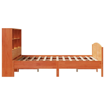 vidaXL Massivholzbett mit Regal ohne Matratze Wachsbraun 140x190 cm