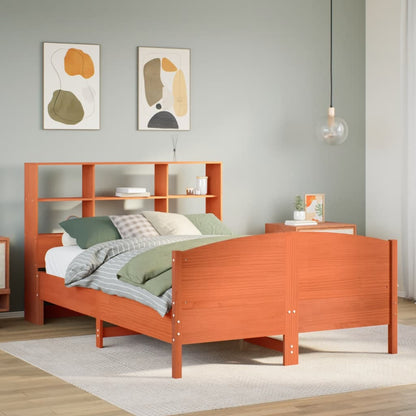 vidaXL Massivholzbett mit Regal ohne Matratze Wachsbraun 140x190 cm