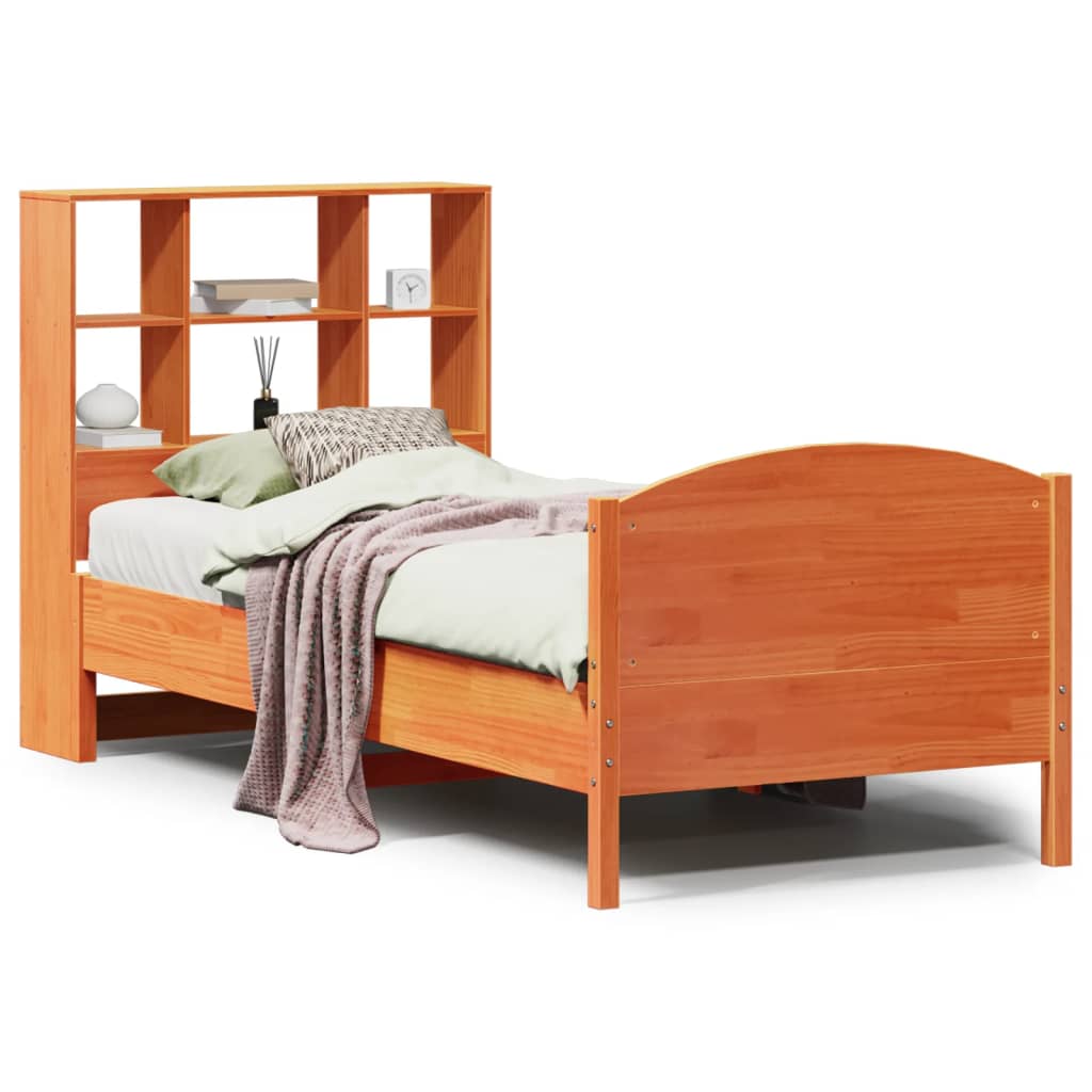 vidaXL Massivholzbett mit Regal ohne Matratze Wachsbraun 75x190 cm