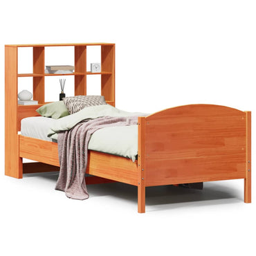 vidaXL Massivholzbett mit Regal ohne Matratze Wachsbraun 75x190 cm