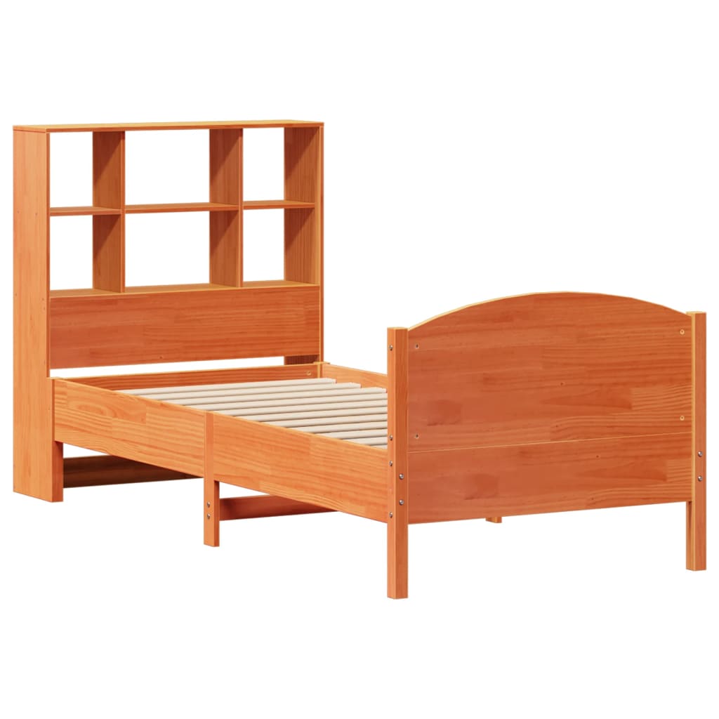 vidaXL Massivholzbett mit Regal ohne Matratze Wachsbraun 75x190 cm