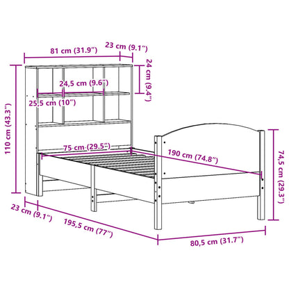 vidaXL Massivholzbett mit Regal ohne Matratze Wachsbraun 75x190 cm