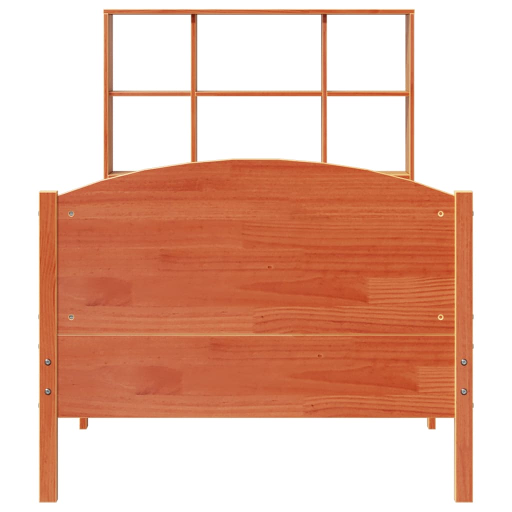 vidaXL Massivholzbett mit Regal ohne Matratze Wachsbraun 75x190 cm