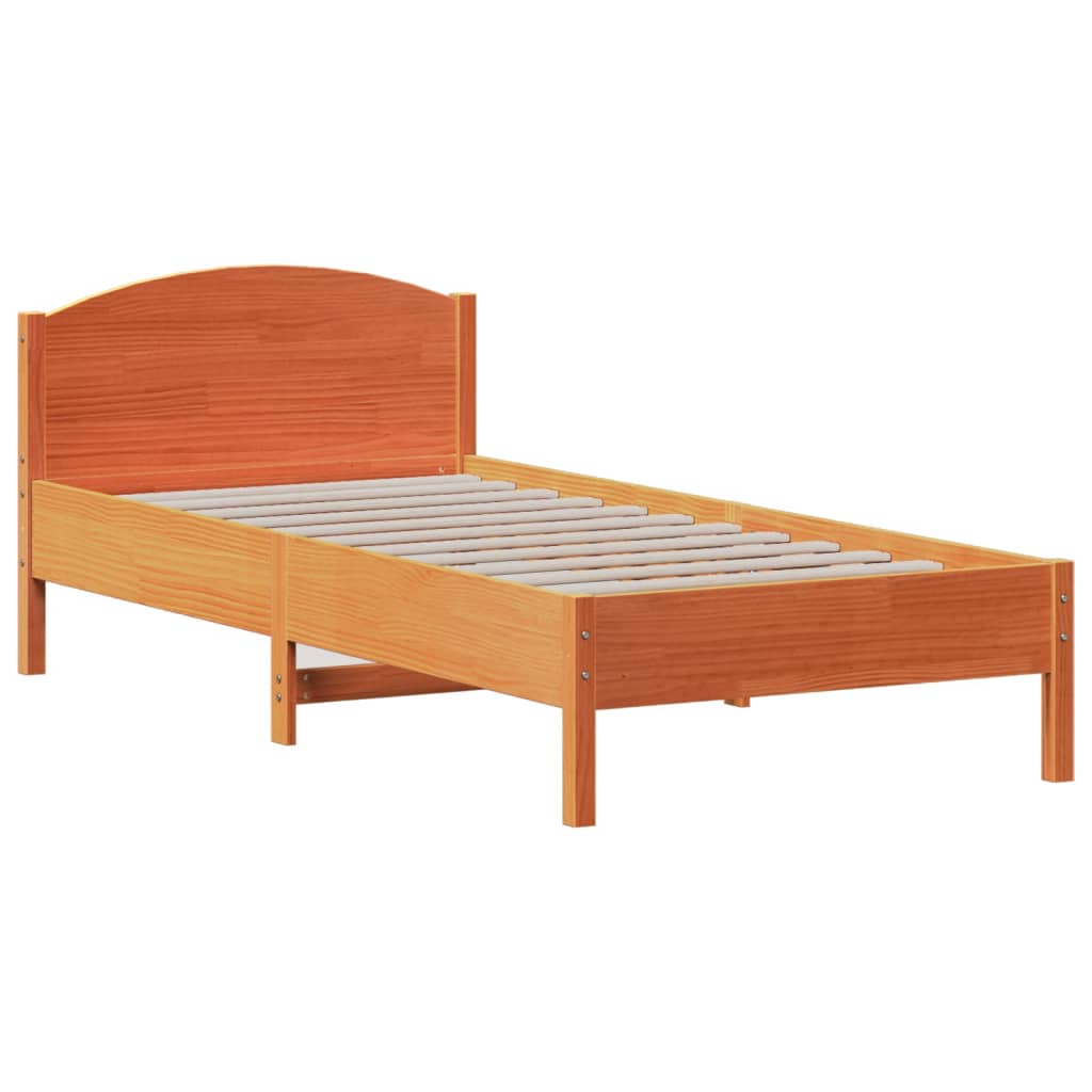 vidaXL Massivholzbett mit Regal ohne Matratze Wachsbraun 75x190 cm