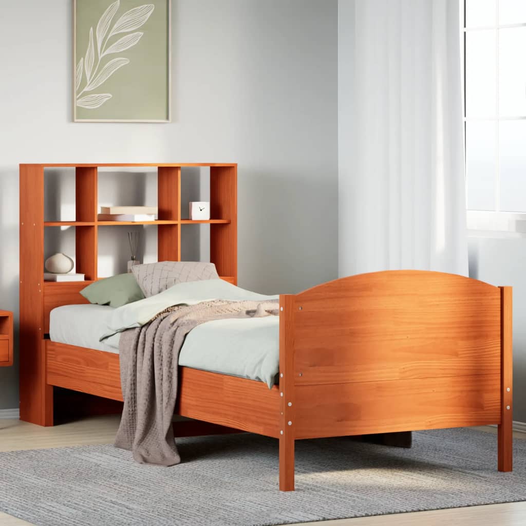 vidaXL Massivholzbett mit Regal ohne Matratze Wachsbraun 75x190 cm