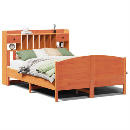 vidaXL Massivholzbett mit Regal ohne Matratze Wachsbraun 160x200 cm
