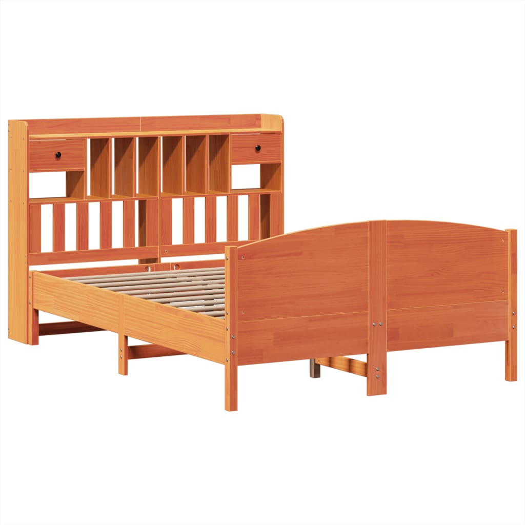 vidaXL Massivholzbett mit Regal ohne Matratze Wachsbraun 160x200 cm