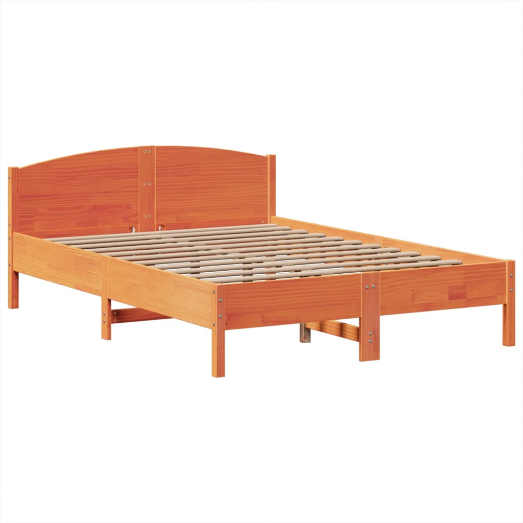vidaXL Massivholzbett mit Regal ohne Matratze Wachsbraun 160x200 cm