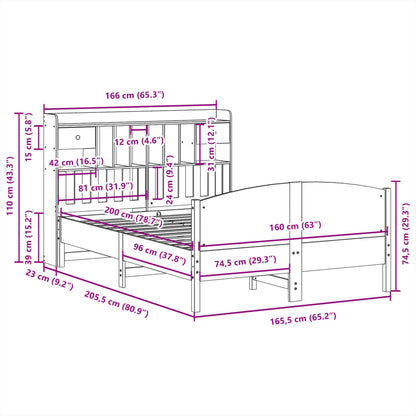 vidaXL Massivholzbett mit Regal ohne Matratze Wachsbraun 160x200 cm