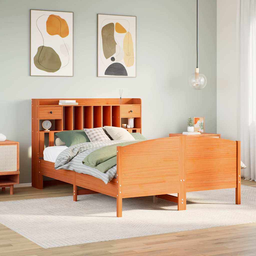 vidaXL Massivholzbett mit Regal ohne Matratze Wachsbraun 160x200 cm