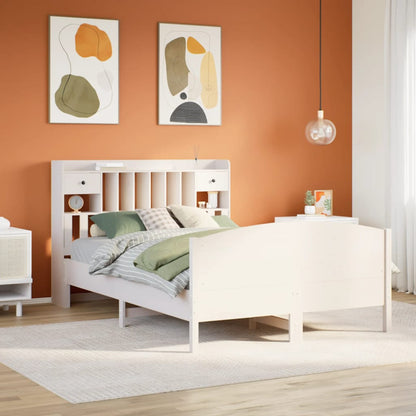 vidaXL Massivholzbett mit Regal ohne Matratze Weiß 140x200 cm Kiefer