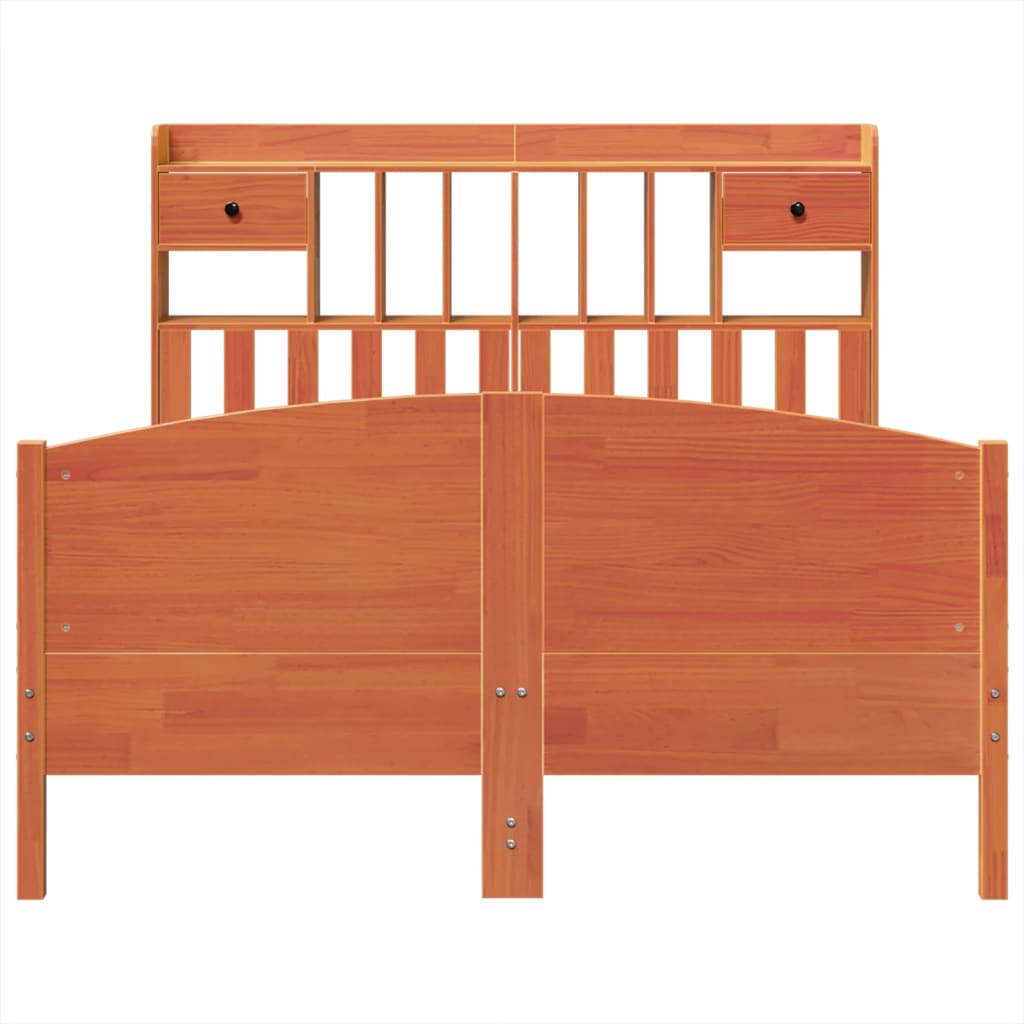 vidaXL Massivholzbett mit Regal ohne Matratze Wachsbraun 140x200 cm