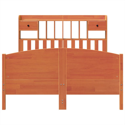 vidaXL Massivholzbett mit Regal ohne Matratze Wachsbraun 140x200 cm