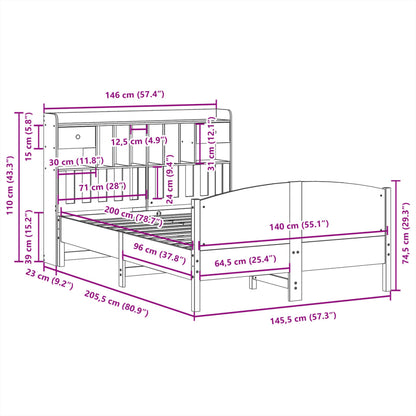vidaXL Massivholzbett mit Regal ohne Matratze Wachsbraun 140x200 cm