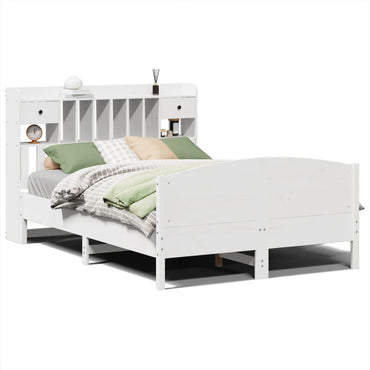 vidaXL Massivholzbett mit Regal ohne Matratze Weiß 140x190 cm Kiefer