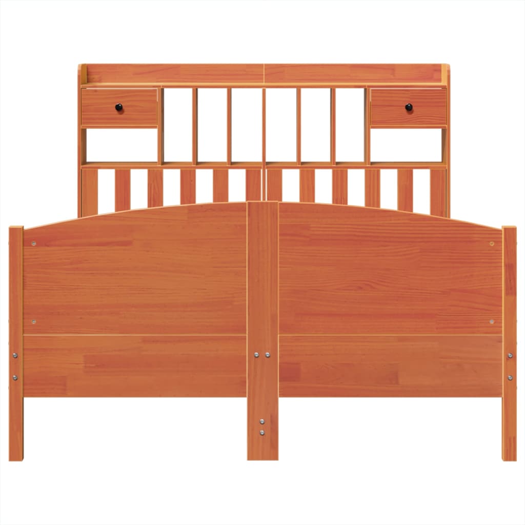 vidaXL Massivholzbett mit Regal ohne Matratze Wachsbraun 140x190 cm