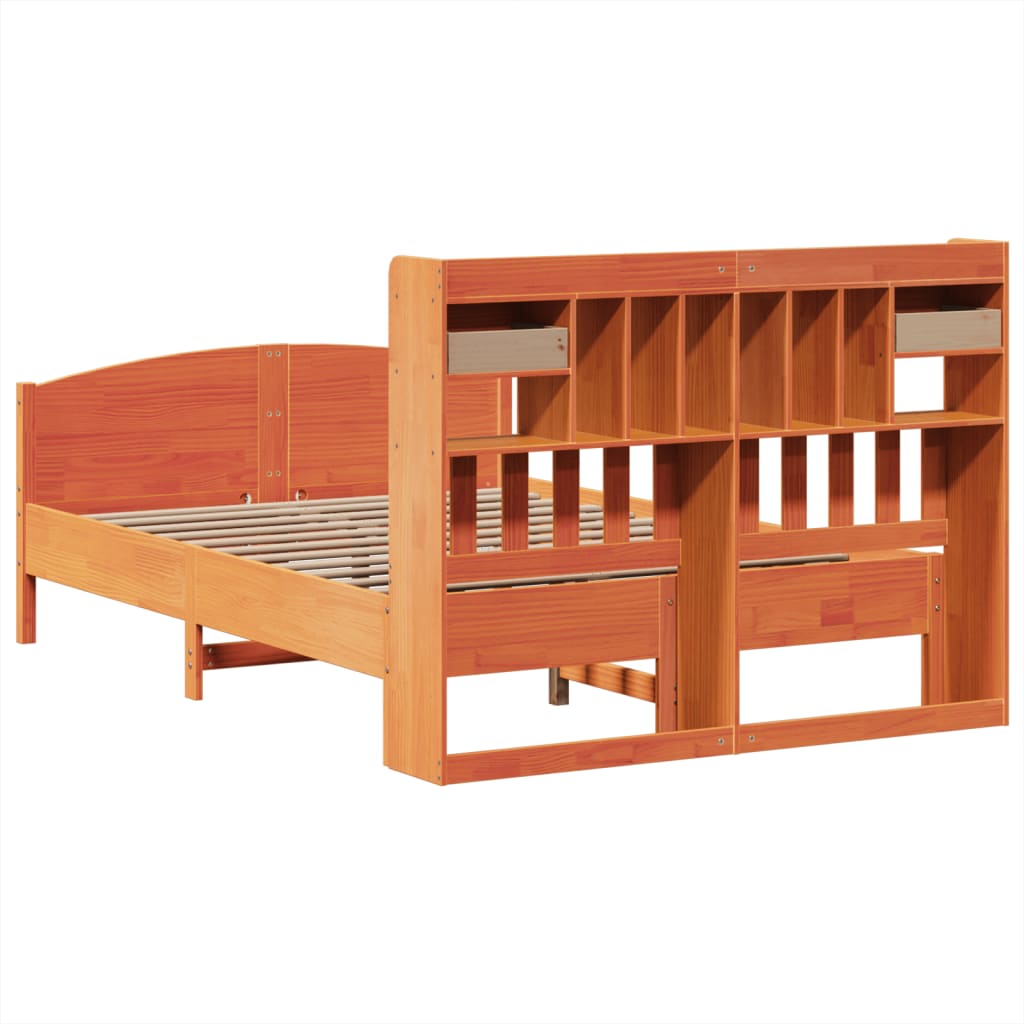 vidaXL Massivholzbett mit Regal ohne Matratze Wachsbraun 140x190 cm
