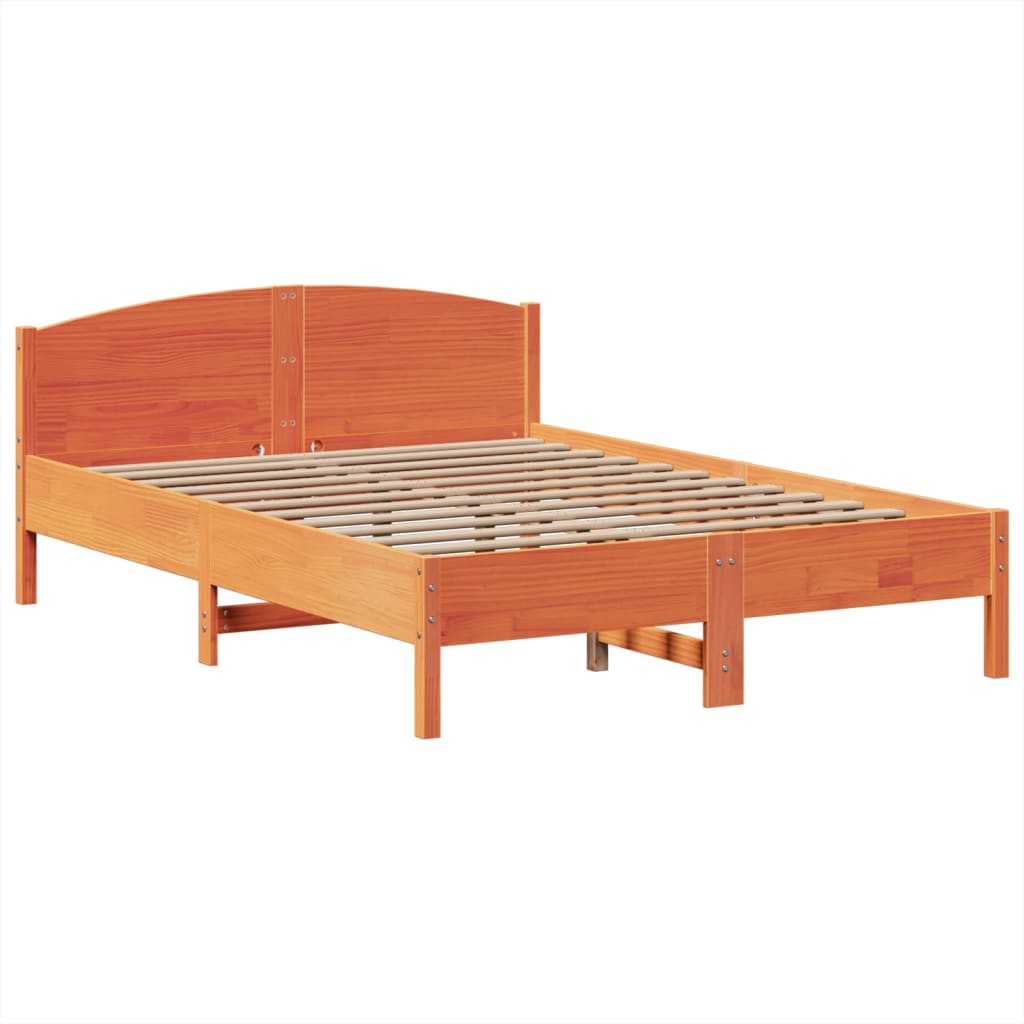 vidaXL Massivholzbett mit Regal ohne Matratze Wachsbraun 140x190 cm