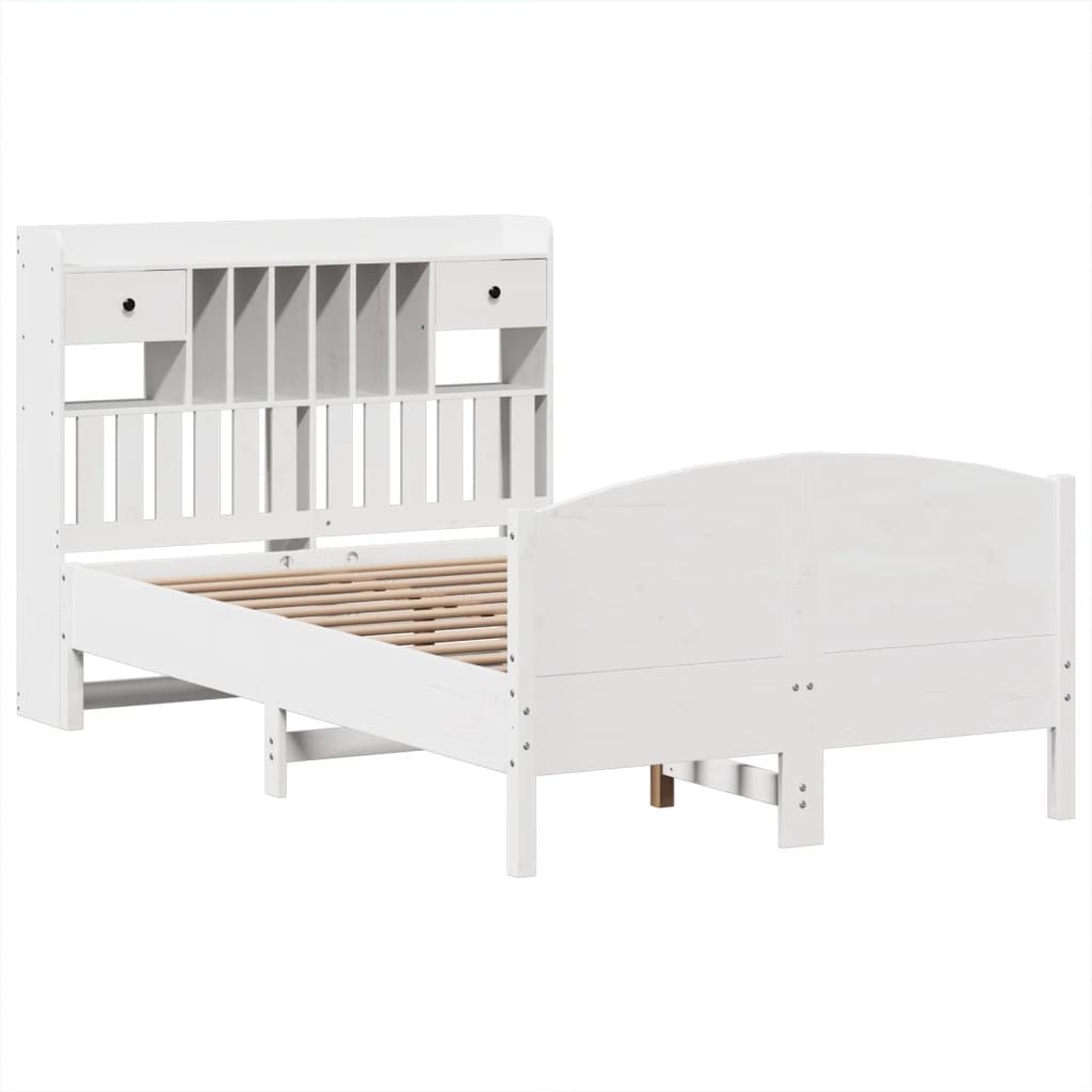 vidaXL Massivholzbett mit Regal ohne Matratze Weiß 135x190 cm Kiefer