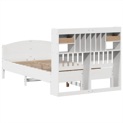 vidaXL Massivholzbett mit Regal ohne Matratze Weiß 135x190 cm Kiefer