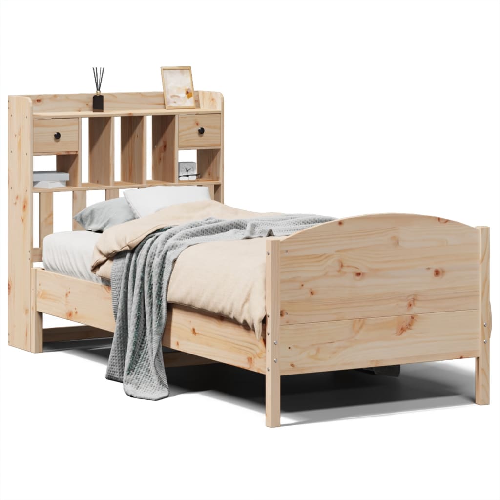 vidaXL Lit en bois massif avec étagère sans matelas 100x200 cm pin