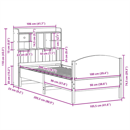 vidaXL Lit en bois massif avec étagère sans matelas 100x200 cm pin