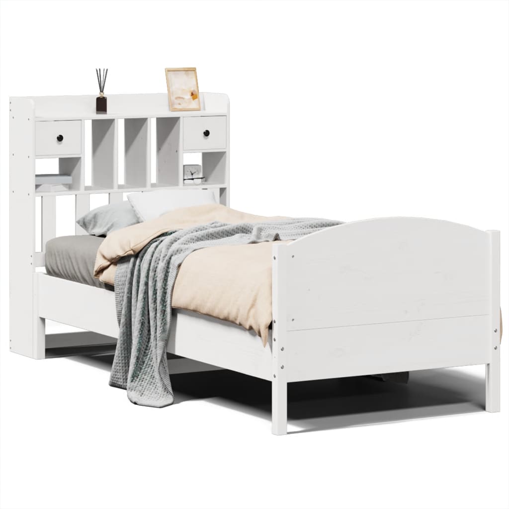 vidaXL Massivholzbett mit Regal ohne Matratze Weiß 90x200 cm Kiefer
