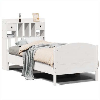vidaXL Massivholzbett mit Regal ohne Matratze Weiß 90x200 cm Kiefer