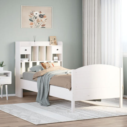 vidaXL Massivholzbett mit Regal ohne Matratze Weiß 90x200 cm Kiefer