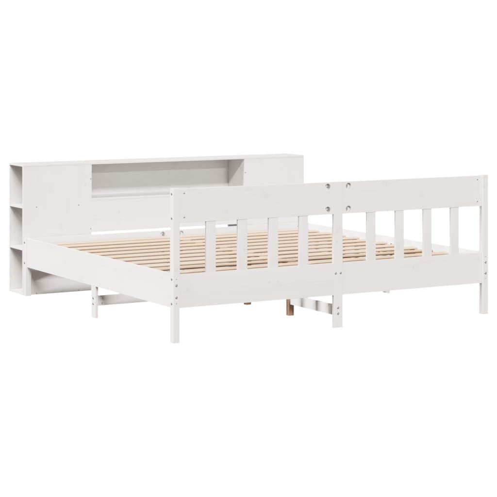 vidaXL Massivholzbett mit Regal ohne Matratze Weiß 200x200 cm Kiefer
